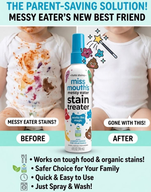 IMPORTED ! Miss Mouth's Messy Eater Stain Treater Spray - Stain Remover - Newborn & Baby Essentials - No Dry Cleaning Food, Grease, Coffee Off Laundry, Underwear, Fabric - 100ml (For every color)