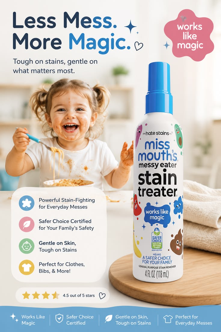 IMPORTED ! Miss Mouth's Messy Eater Stain Treater Spray - Stain Remover - Newborn & Baby Essentials - No Dry Cleaning Food, Grease, Coffee Off Laundry, Underwear, Fabric - 100ml (For every color)