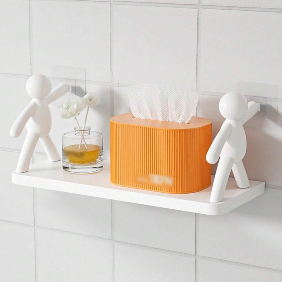 Multifunctional Self Adhesive Creative Character Shelves Bathroom Wall Mounted Shelf | Storage Rack for Bathroom, Kitchen & Room - 1 Pc (White)