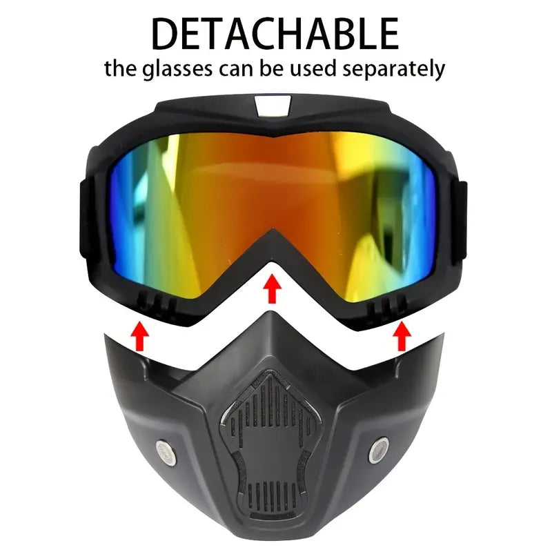 Motorcycle Goggles with Removable Full Face Mask Riding Glasses Dirt Bike ATV Motocross Detachable Eyewear