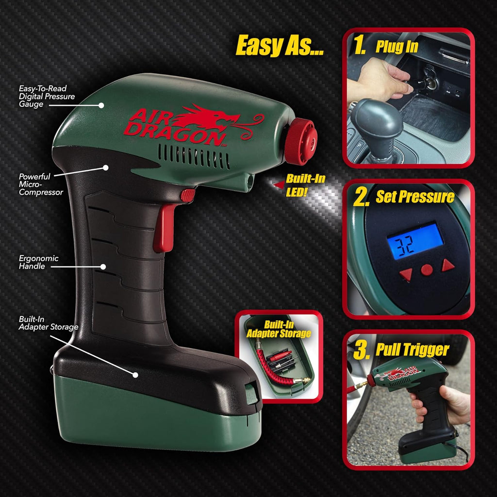 POWERFULL Air Dragon Portable Air Compressor Build in Light Great For Sport Ball, Pool Toys, Air Mattresses