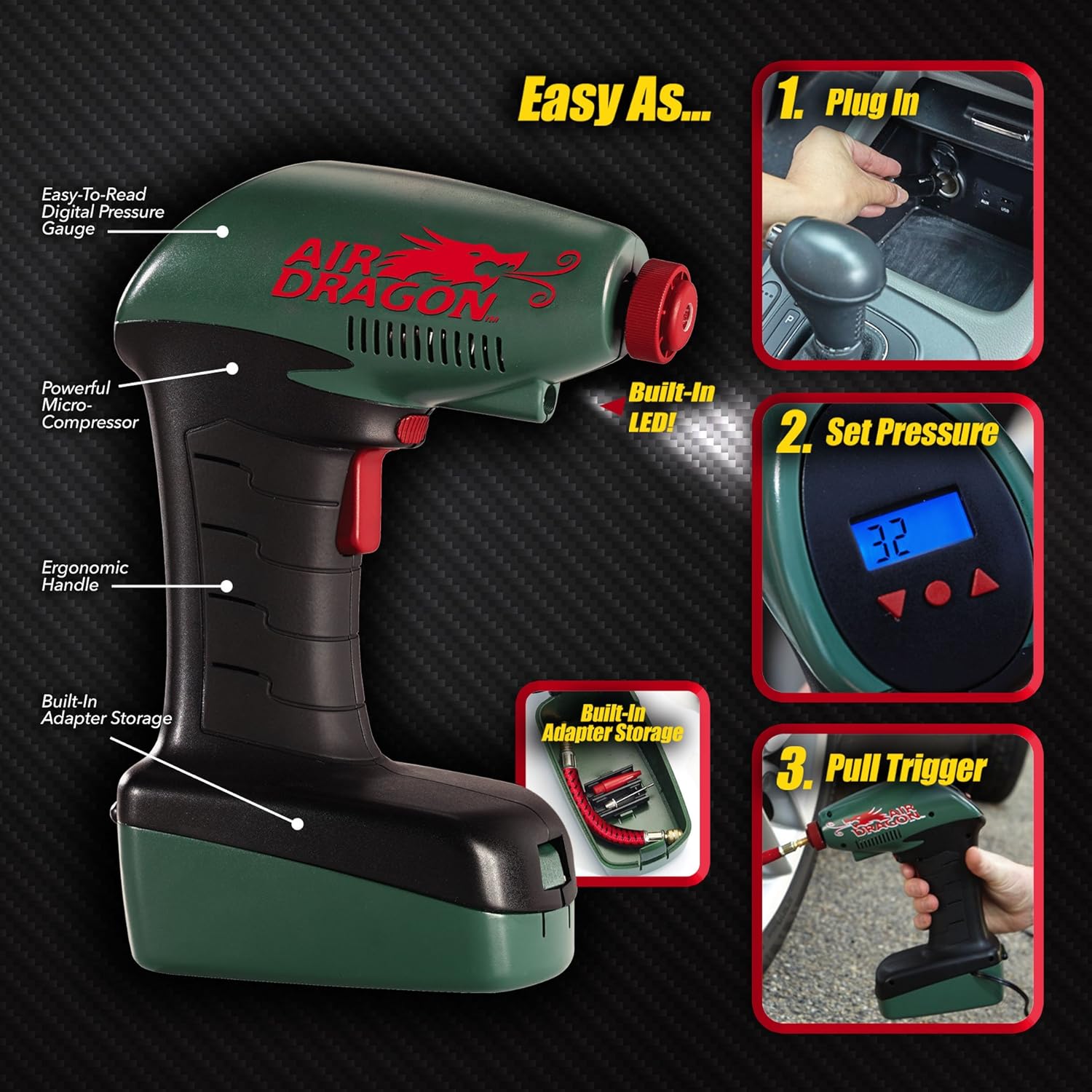 POWERFULL Air Dragon Portable Air Compressor Build in Light Great For Sport Ball, Pool Toys, Air Mattresses