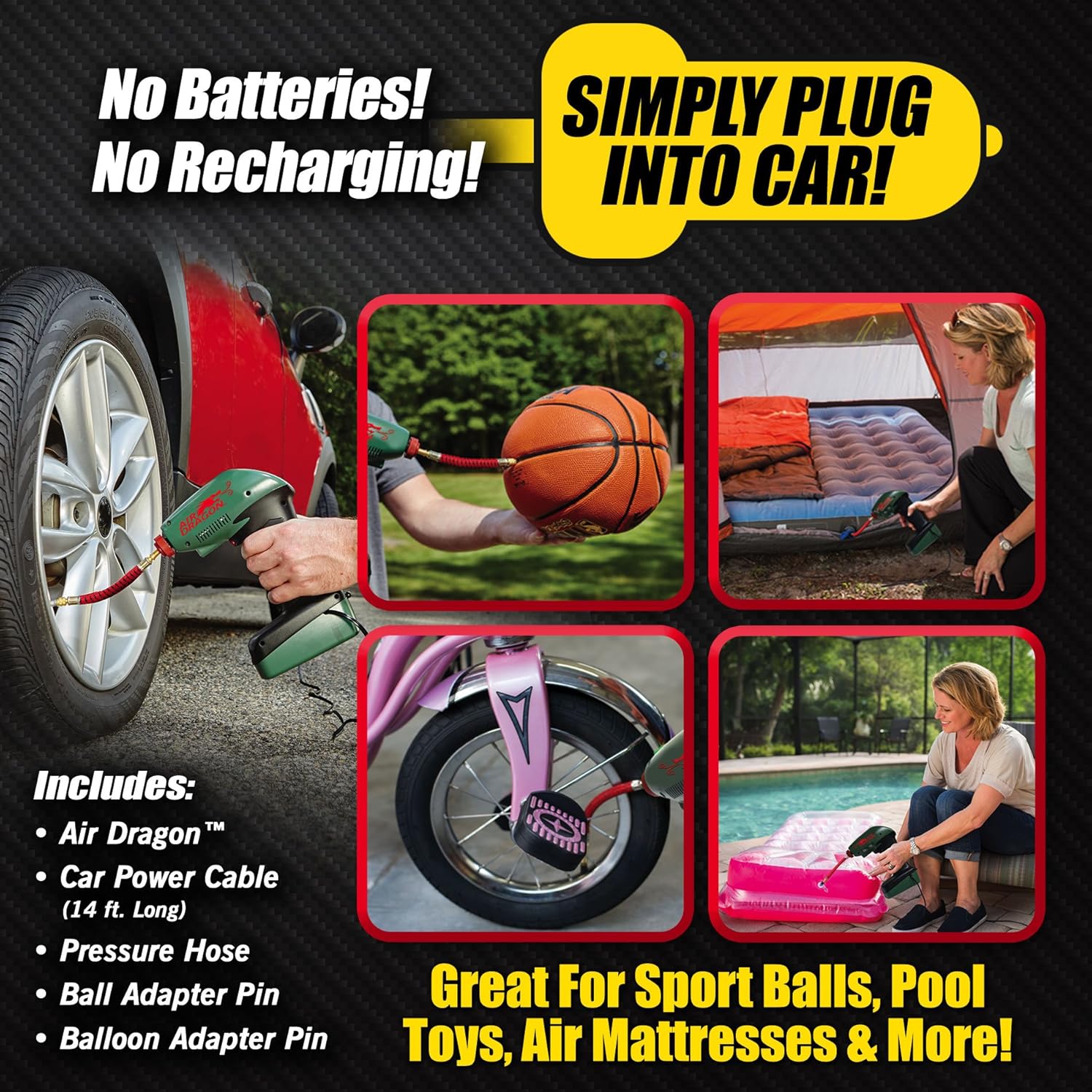 POWERFULL Air Dragon Portable Air Compressor Build in Light Great For Sport Ball, Pool Toys, Air Mattresses