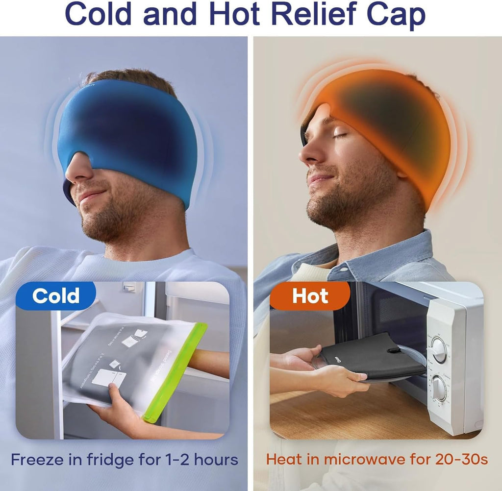 Migraine Relief Hat, One Size Fits All, Reusable Ice Gel Pack for Puffy Eyes, Stress Relief ( Random Color )