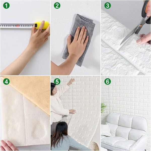 Pack Of 3 / 3D Wall Sticker White Brick Sheet – Waterproof Self Adhesive Wallpaper For Bedroom, Living Room, And Home Décor – Size (2x2.5FT) |