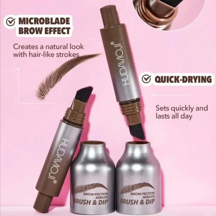IMPORTED Huxibeauty Brow Fection Angled Brush And Dip Liquid Eyebrow Gel Pen For Daily Makeup Needs - Black