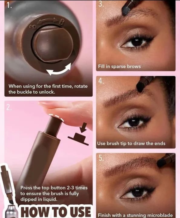 IMPORTED Huxibeauty Brow Fection Angled Brush And Dip Liquid Eyebrow Gel Pen For Daily Makeup Needs - Black