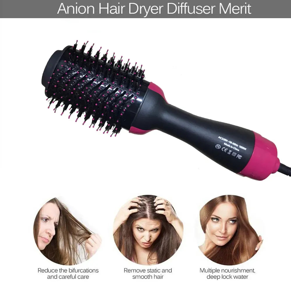3-in-1 Hot Air Brush – Professional One-Step Hair Dryer, Straightener, and Curler