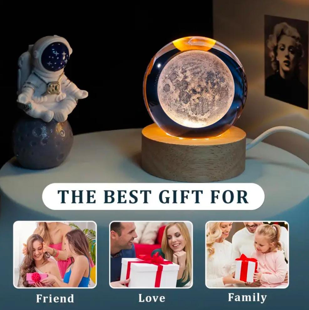 3D Galaxy Crystal Ball Night Light for Kids with USB Table Colorful LED Wooden Light Base, Birthday Gift for Teens Boys and Girls