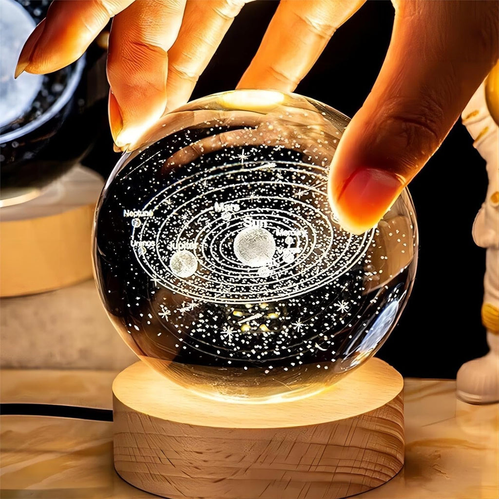 3D Galaxy Crystal Ball Night Light for Kids with USB Table Colorful LED Wooden Light Base, Birthday Gift for Teens Boys and Girls