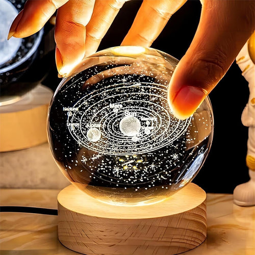 3D Galaxy Crystal Ball Night Light for Kids with USB Table Colorful LED Wooden Light Base, Birthday Gift for Teens Boys and Girls