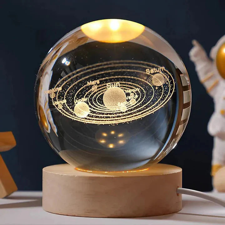 3D Galaxy Crystal Ball Night Light for Kids with USB Table Colorful LED Wooden Light Base, Birthday Gift for Teens Boys and Girls