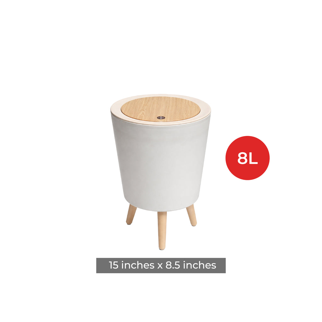 Royal's 8L Modern Nordic Trash Bin with Push Mechanism & Elevated Legs Round Shape