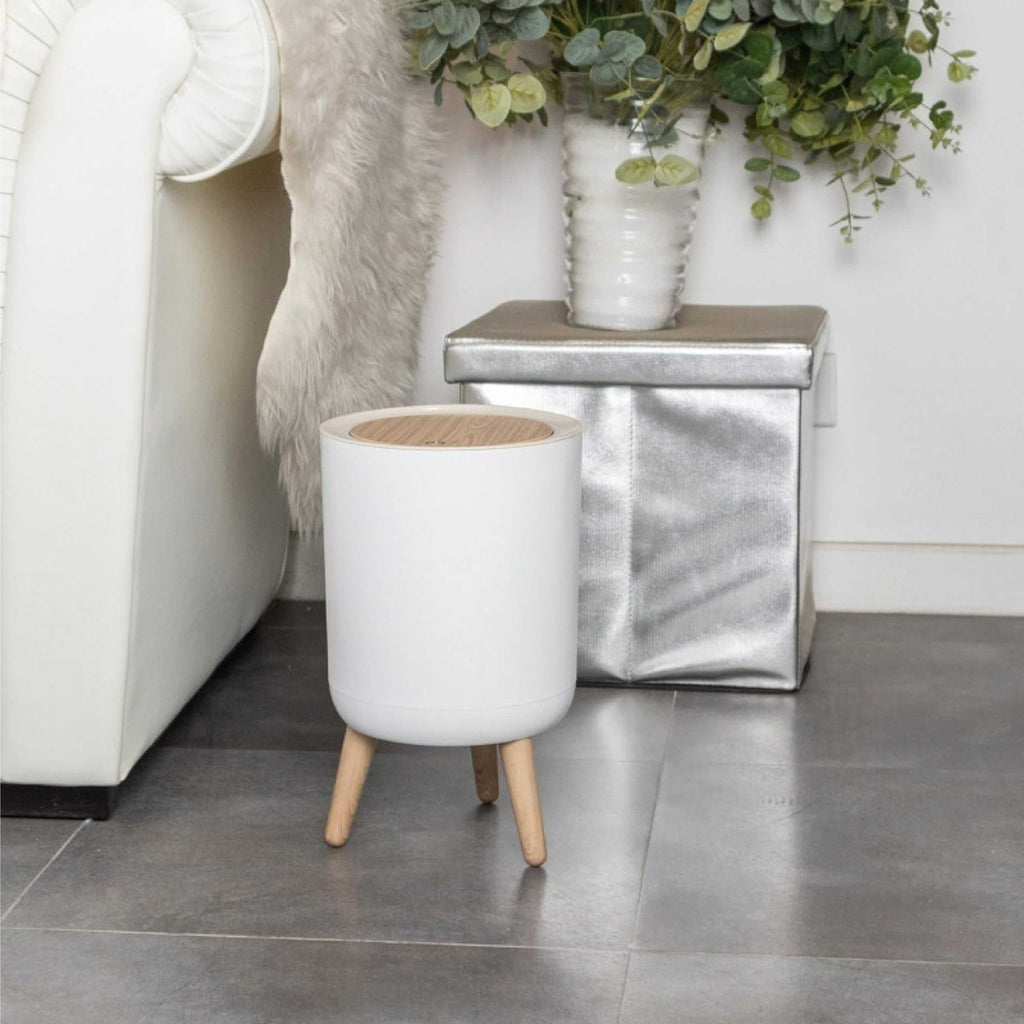 Royal's 8L Modern Nordic Trash Bin with Push Mechanism & Elevated Legs Round Shape