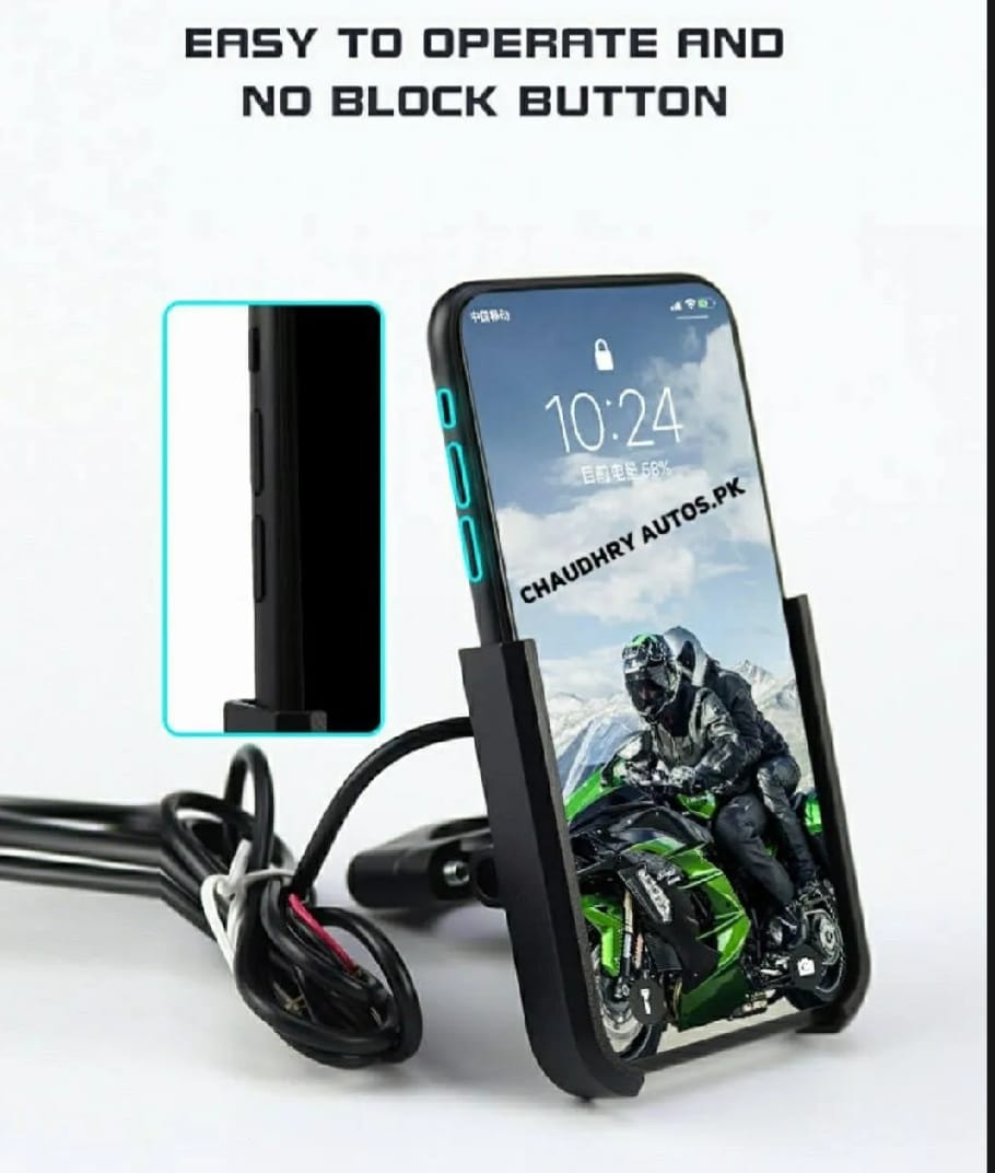 Motorcycle Mobile Holder With Charger Aluminum Body Durable And Convenient