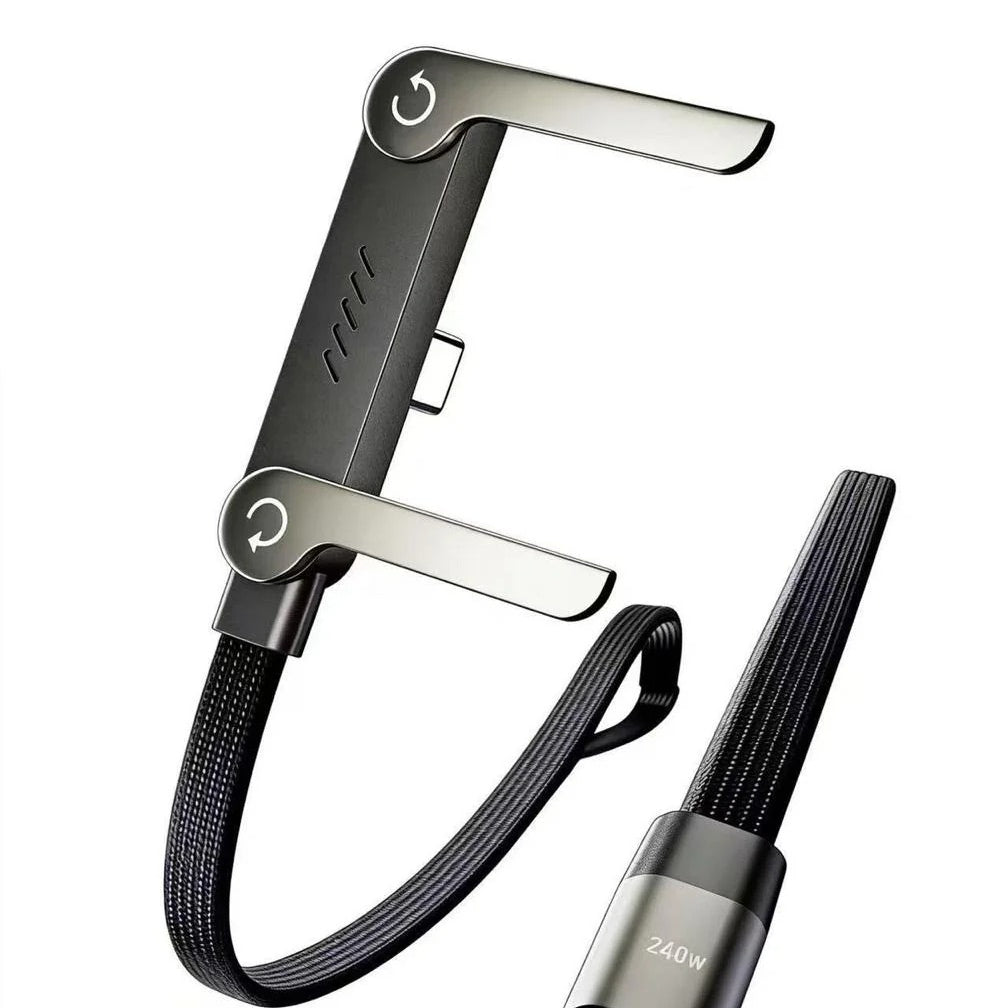 240W Type-C to Type-C Fast Charging Cable with Adjustable Stand – 1.5M PD 3.1 90° Elbow Gaming Cable