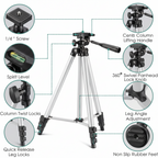Tripod 3110 Portable Adjustable Aluminium Lightweight Camera Stand Tripod, with 3-Dimensional Head and Quick Release Plate for Video Cameras and Mobile, Black, Silver