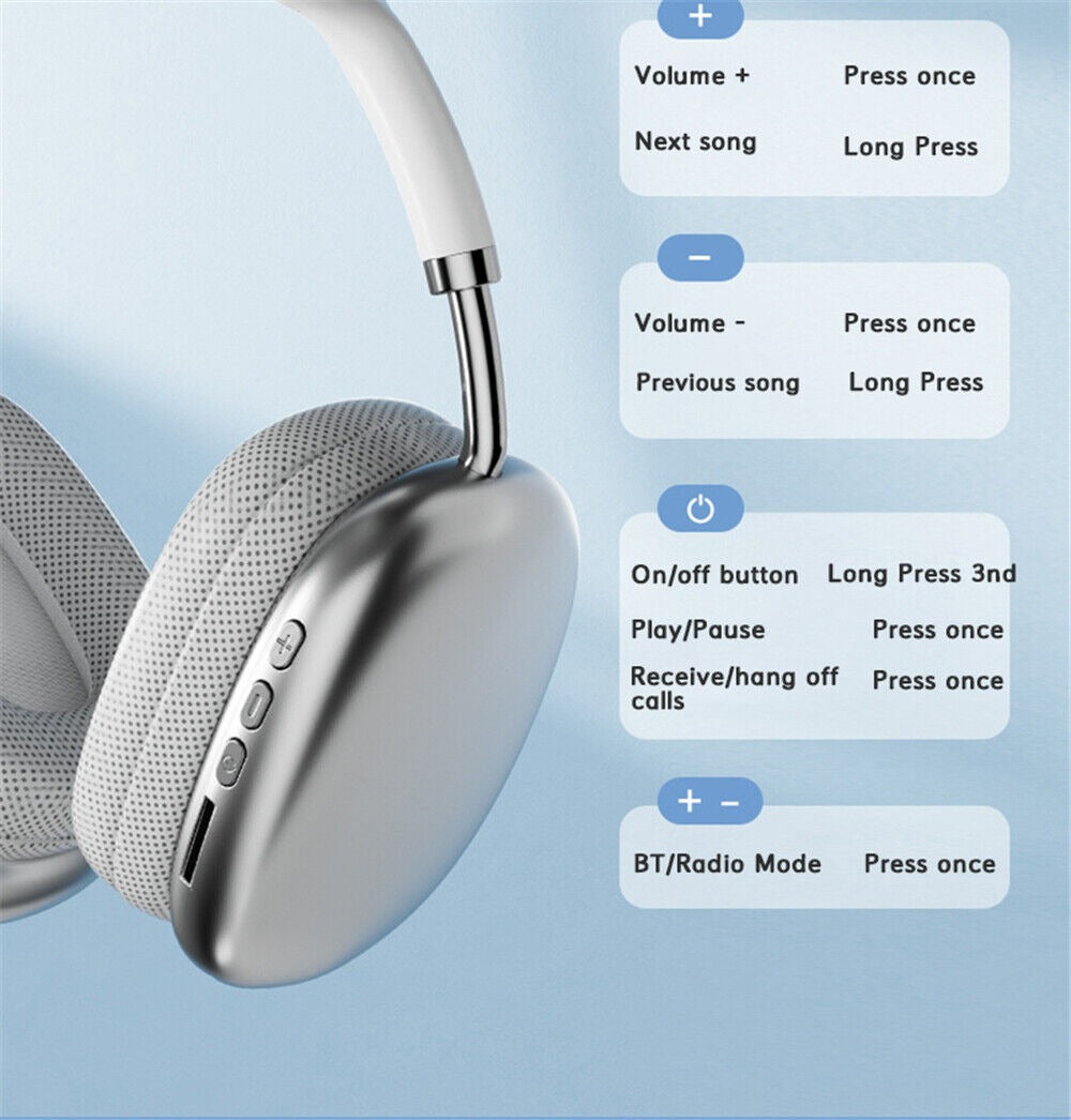 PREMIUM P9 Wireless Bluetooth Headphones – Fidelity Stereo Sound with Foldable Design, Soft Cushion Comfort, and Multi-Mode Playback ( Mix Color)