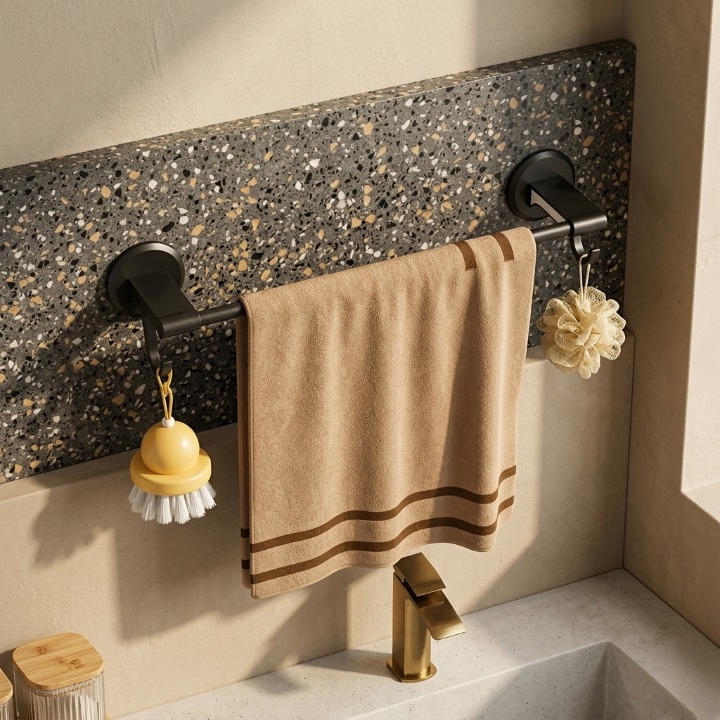 Premium Towel Bar | No-Drill Wall Mounted Bathroom Organizer | Strong Load-Bearing 10kg | 50cm