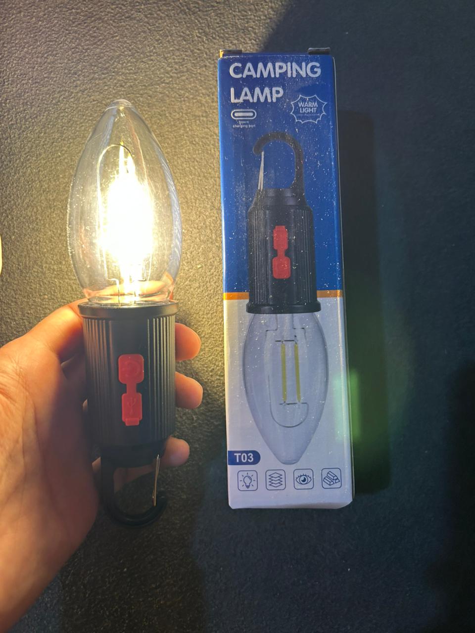 Portable Warm Light Camping Lamp with Hanging Hook – Rechargeable Emergency LED Lantern