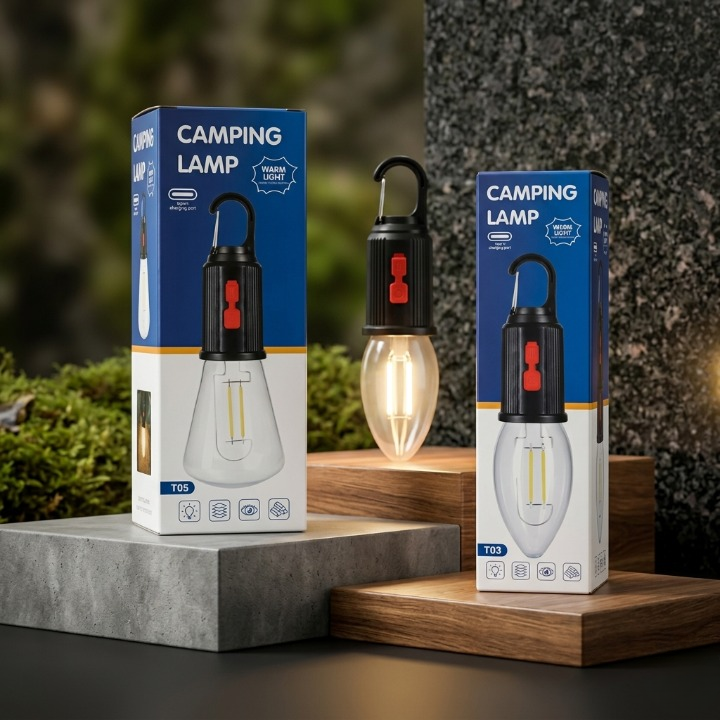 Portable Warm Light Camping Lamp with Hanging Hook – Rechargeable Emergency LED Lantern