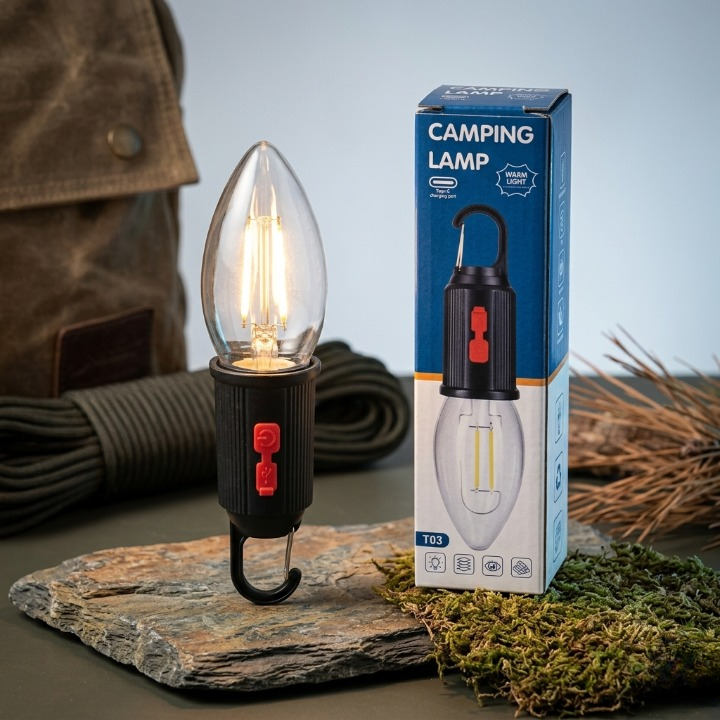 Portable Warm Light Camping Lamp with Hanging Hook – Rechargeable Emergency LED Lantern