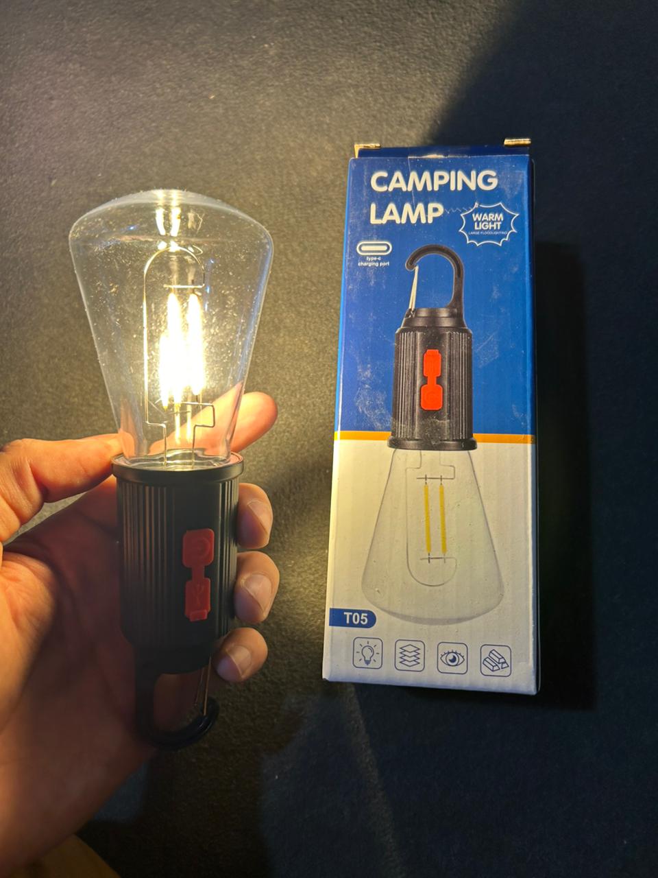 Portable Warm Light Camping Lamp with Hanging Hook – Rechargeable Emergency LED Lantern