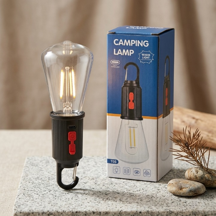 Portable Warm Light Camping Lamp with Hanging Hook – Rechargeable Emergency LED Lantern
