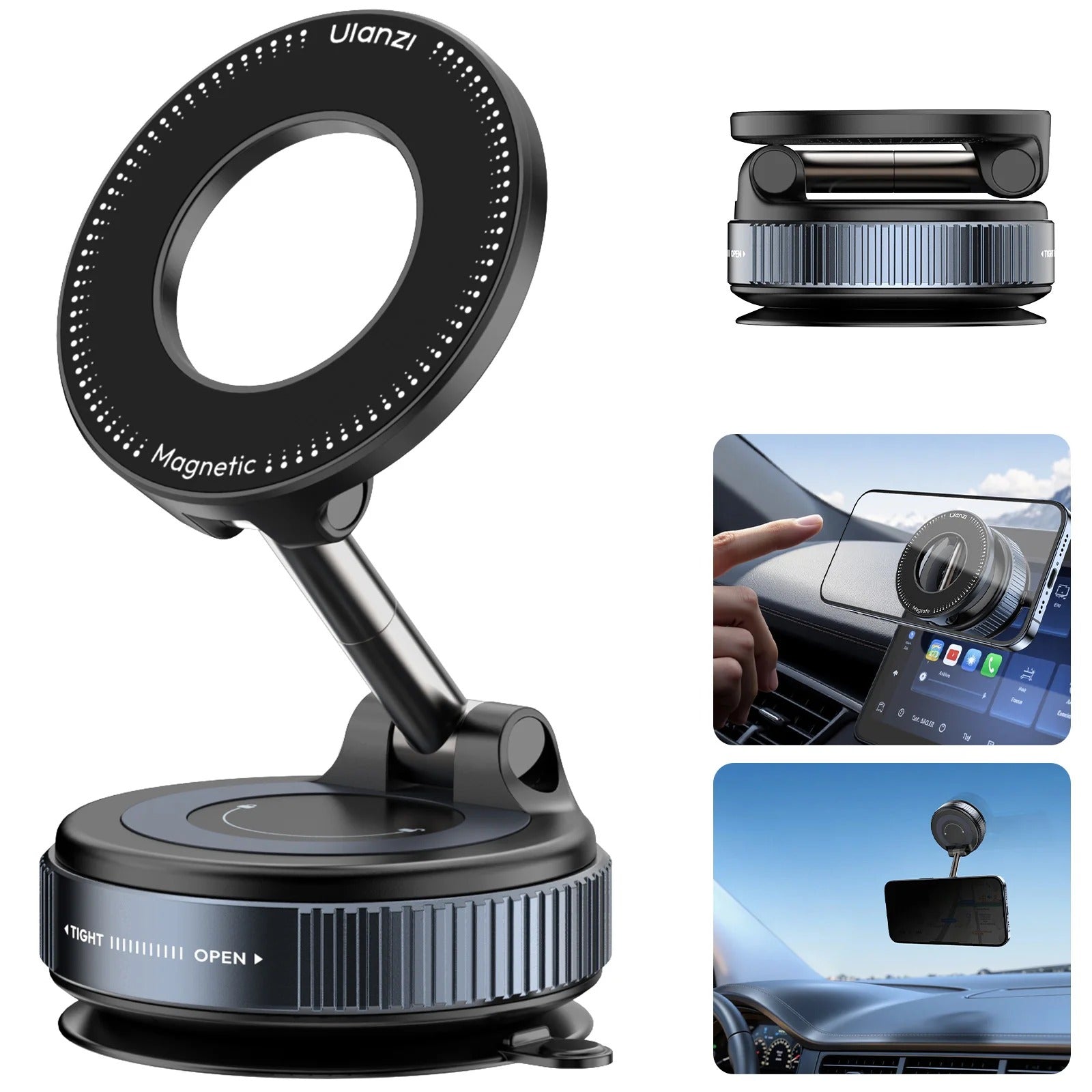 360 Vacuum Magnetic Car Mount Phone Holder Hands Free Suction Cup