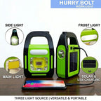 Solar Rechargeable & Power Bank 3-in-1 Emergency Light - Hurry Bolt Portable LED Work Light, Torch & Power Bank