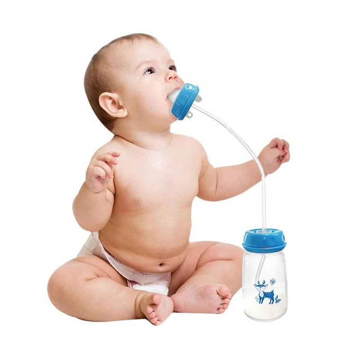 Hands-Free Feeder Bottle 150ml | BPA-Free Anti-Colic Self Feeding Baby Bottle with Straw Brush (Random Color)