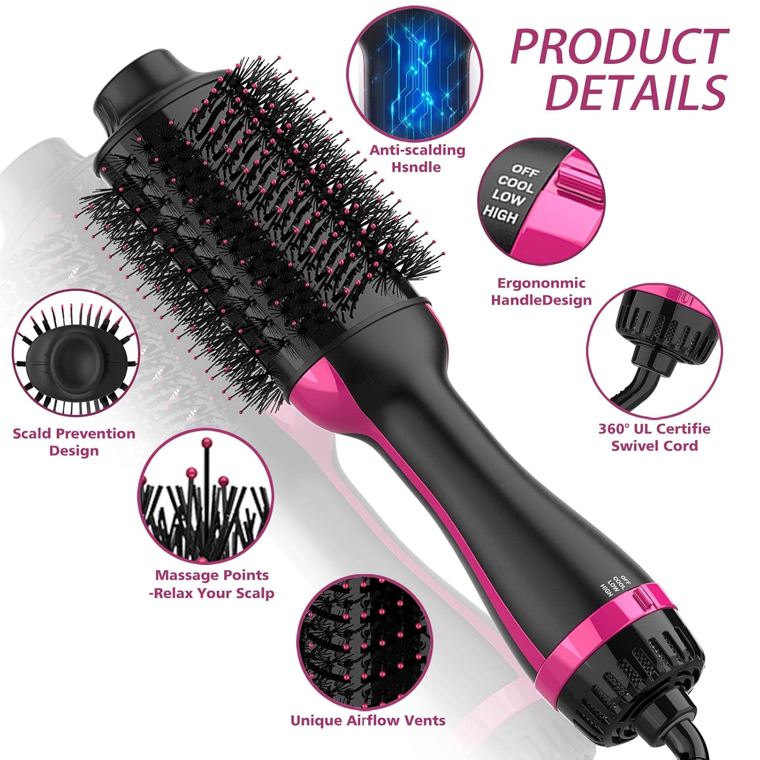 3-in-1 Hot Air Brush – Professional One-Step Hair Dryer, Straightener, and Curler