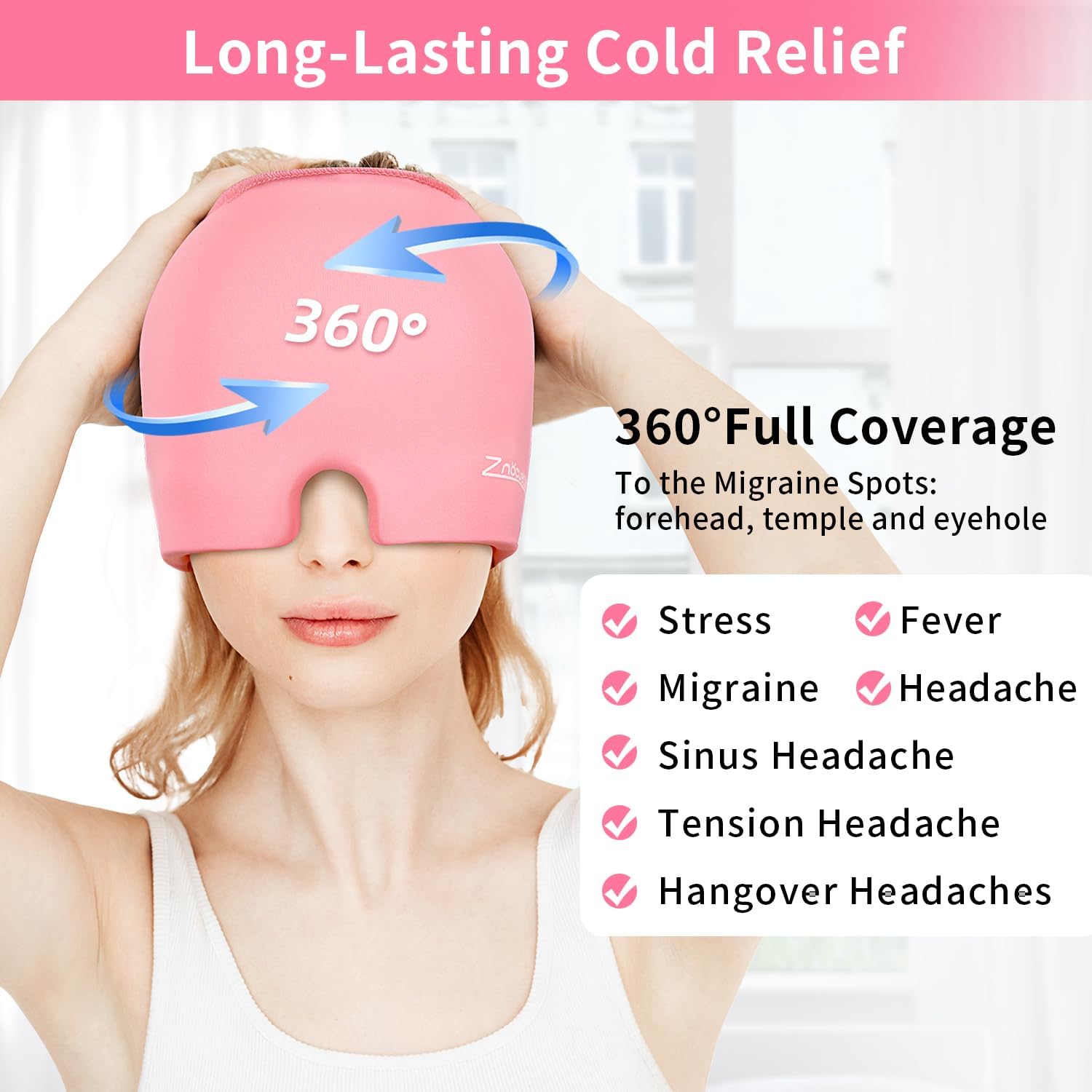 Migraine Relief Hat, One Size Fits All, Reusable Ice Gel Pack for Puffy Eyes, Stress Relief ( Random Color )