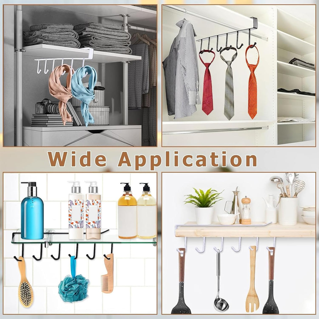 10 hooks Mug Cups Wine Glasses Storage Hooks Kitchen Utensil Ties Belt and Scarf Organizer Hanging Hook Rack Holder Under Cabinet Closet (random color )