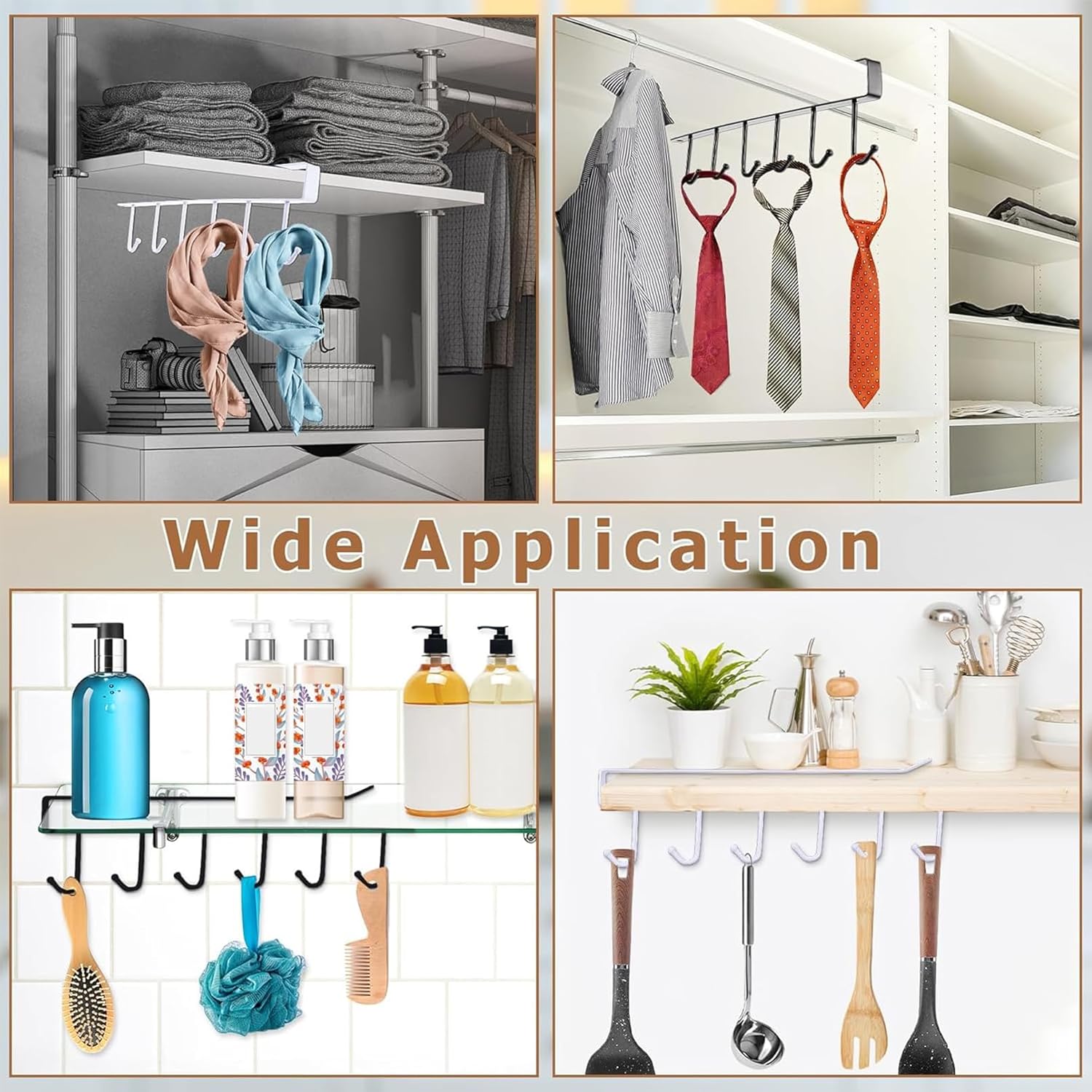 10 hooks Mug Cups Wine Glasses Storage Hooks Kitchen Utensil Ties Belt and Scarf Organizer Hanging Hook Rack Holder Under Cabinet Closet (random color )