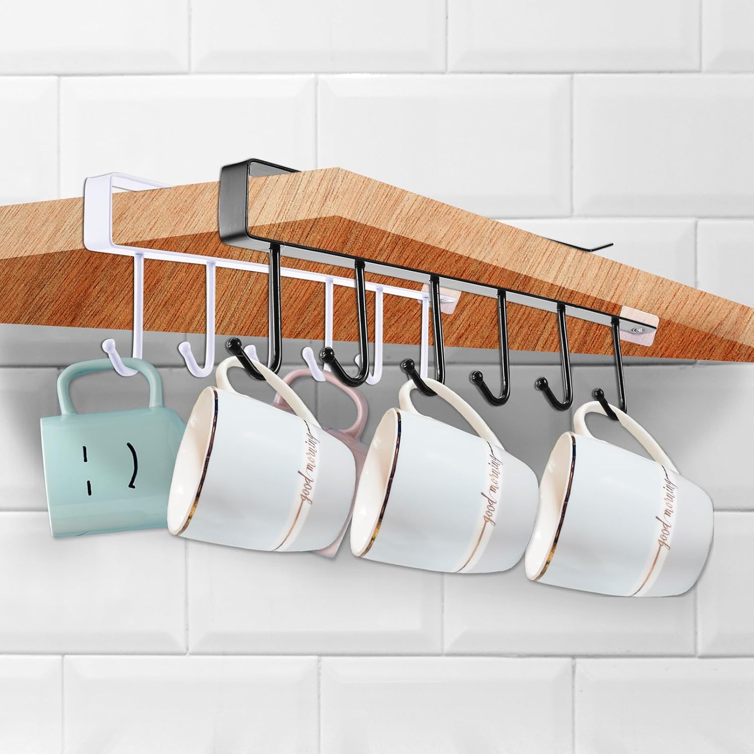 10 hooks Mug Cups Wine Glasses Storage Hooks Kitchen Utensil Ties Belt and Scarf Organizer Hanging Hook Rack Holder Under Cabinet Closet (random color )