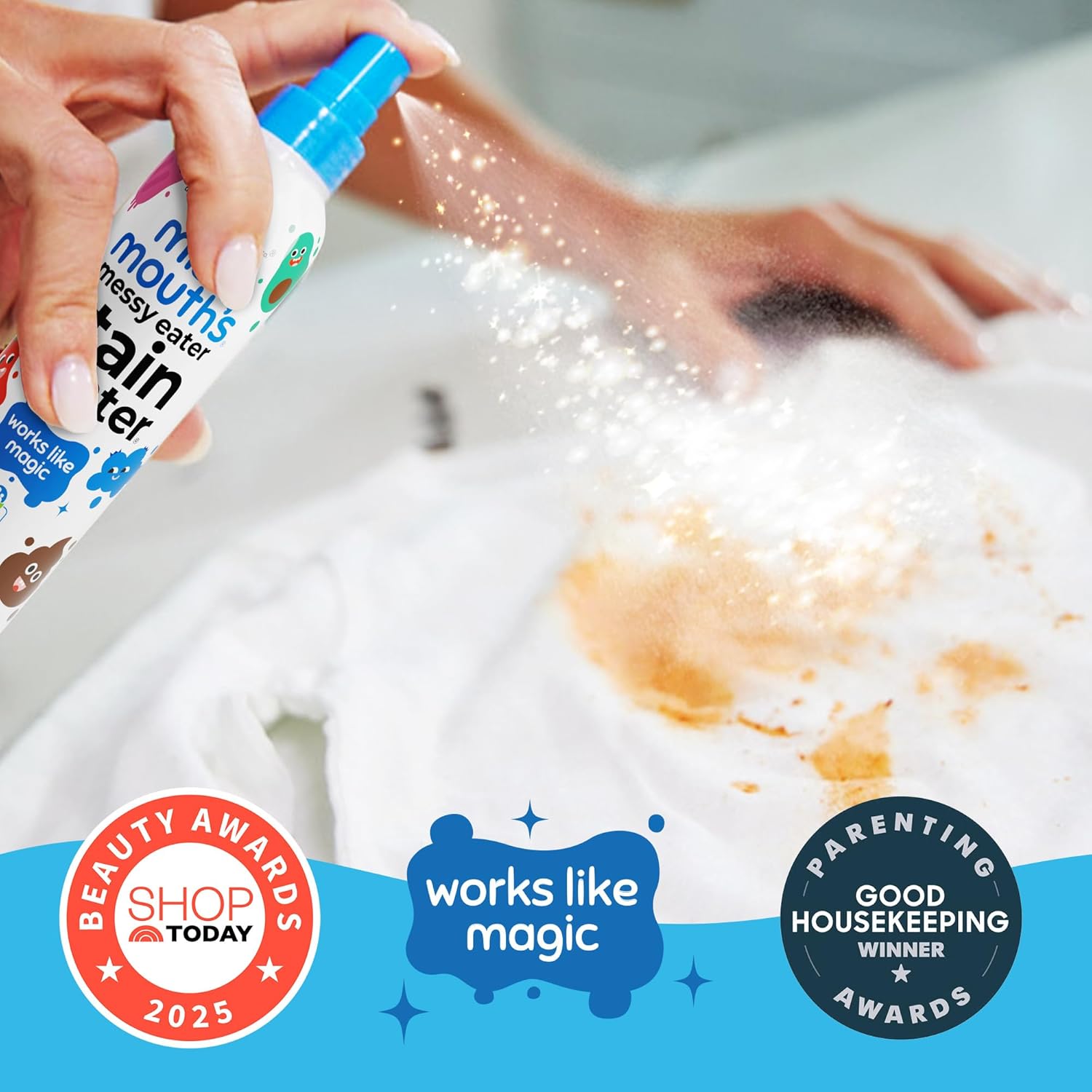 IMPORTED ! Miss Mouth's Messy Eater Stain Treater Spray - Stain Remover - Newborn & Baby Essentials - No Dry Cleaning Food, Grease, Coffee Off Laundry, Underwear, Fabric - 100ml (For every color)
