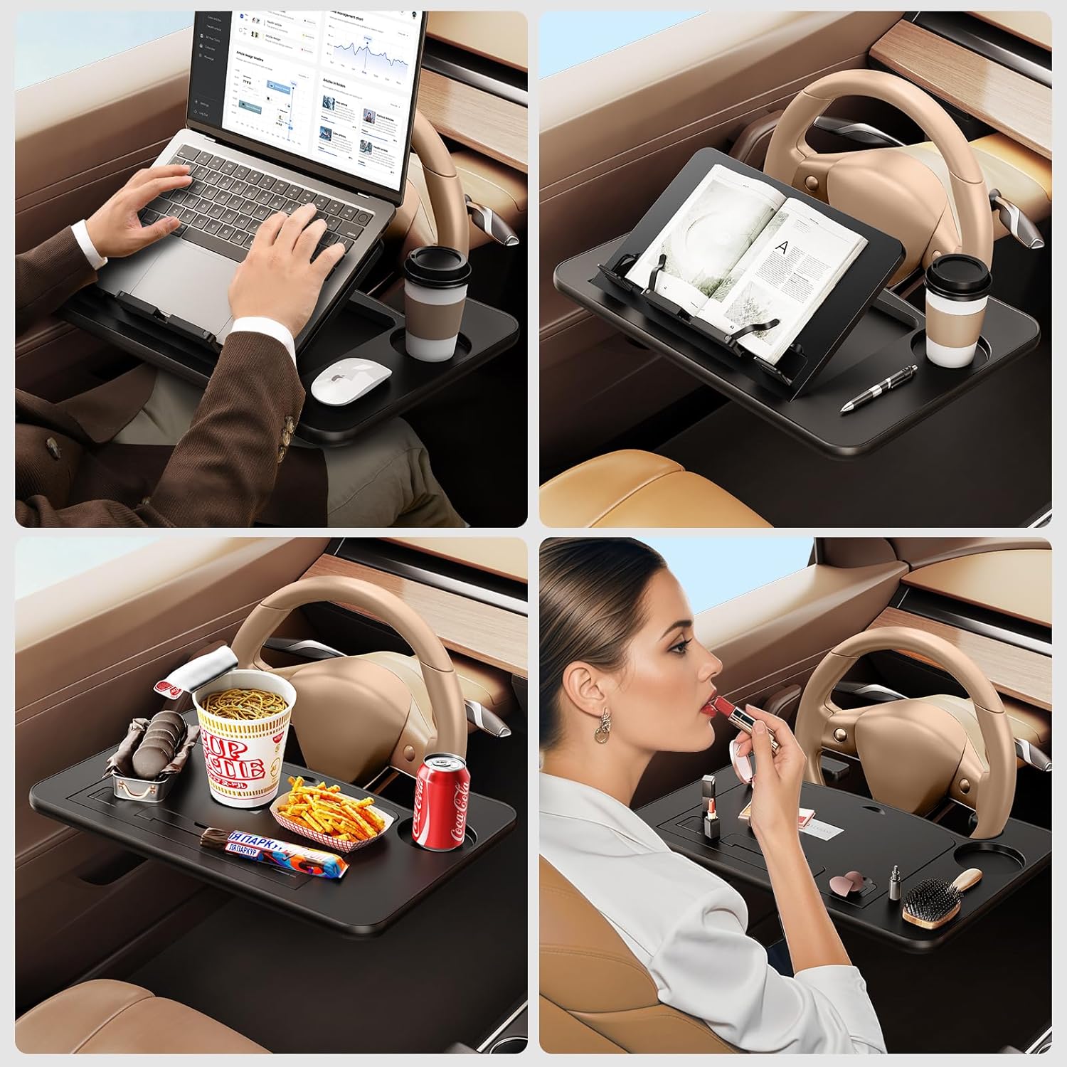 Plastic Steering Wheel Dining & Work Tray for Car – Portable Food Table & Laptop Desk for Driver & Passenger