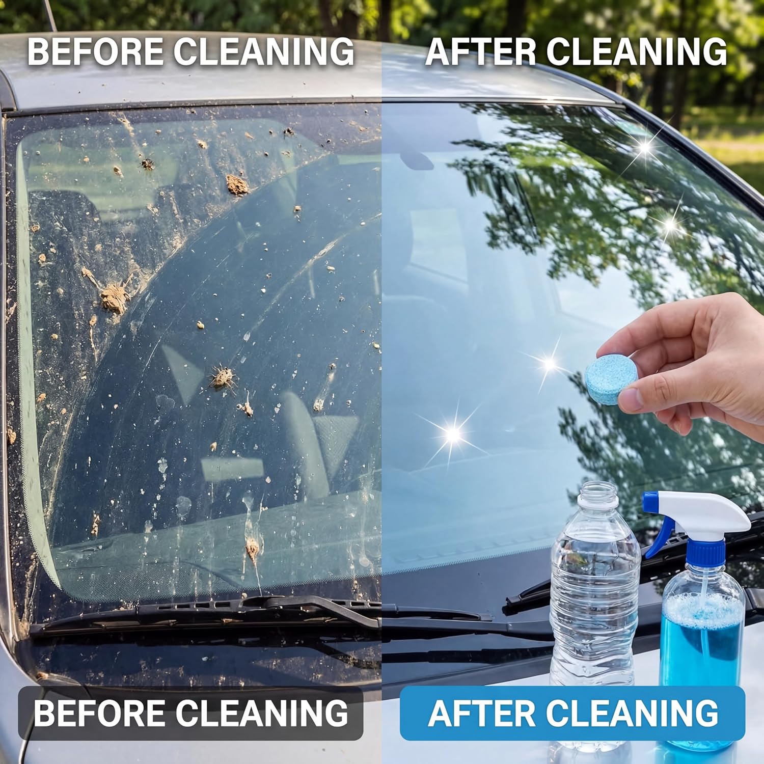 Car Windshield Washer Fluid Concentrate Tablets | Solid Effervescent Wiper Cleaning Tablets | 20-Tablets