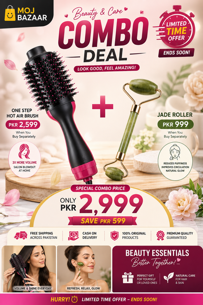 Combo deal One Step Hot Air Brush (Dryer + Styler + Straightener + and Curler) + Jade Roller for Face
