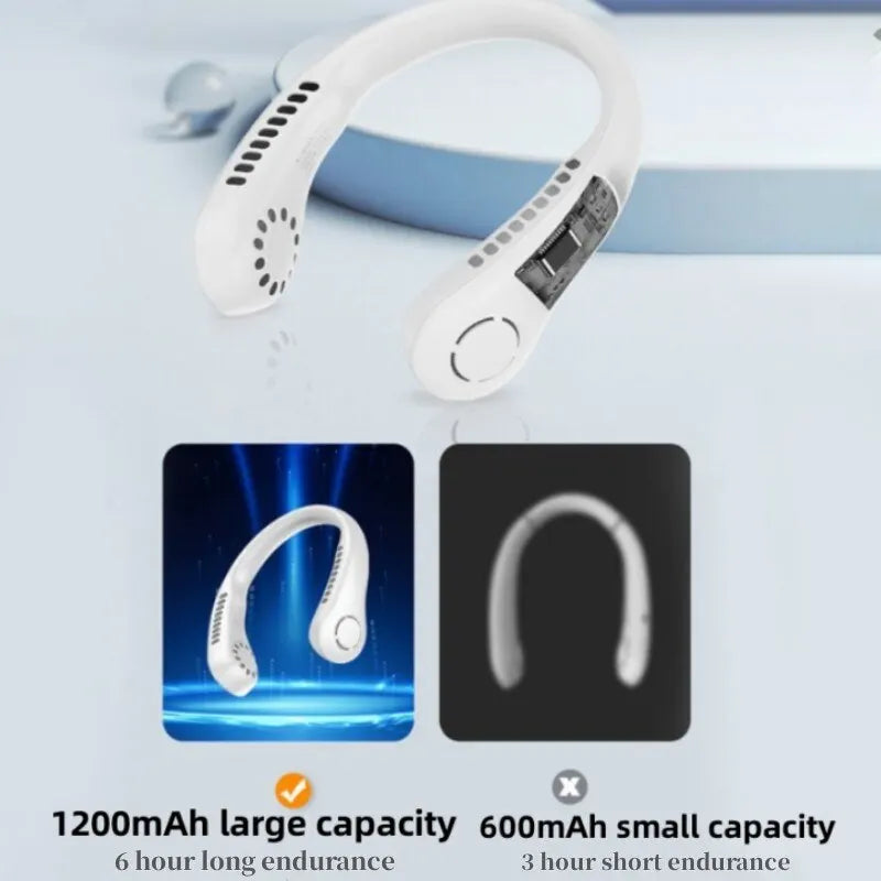 Mini Hanging Neck Fan High Wind 3 Speed Adjustable USB Charging Portable Quiet Super Long Life Outdoor Sports Office Camping (Random Color)